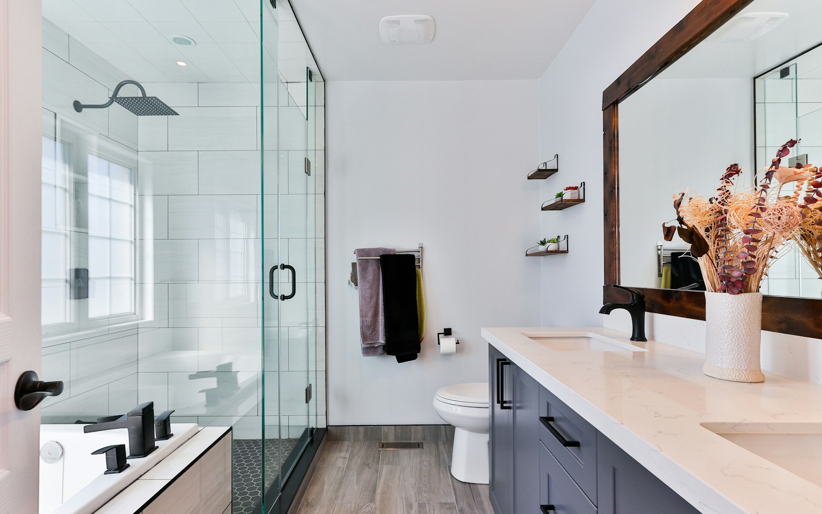 Fresh towels arranged in a bright modern bathroom